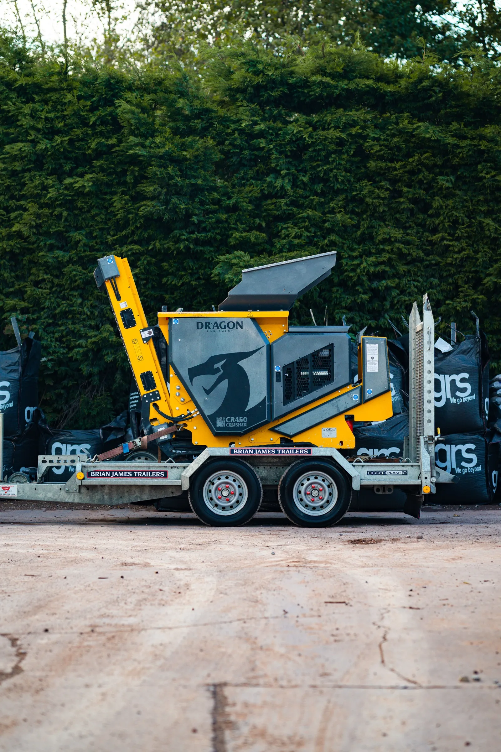 The CR450 tracked crusher loaded on its delivery trailer
